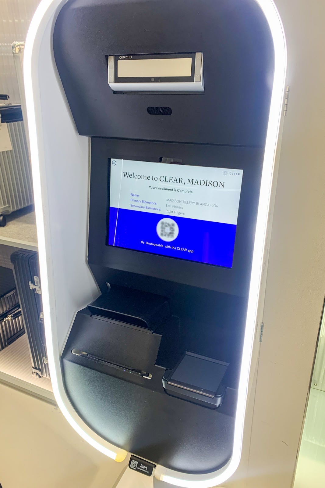 Clear kiosk with the "Welcome to Clear" message