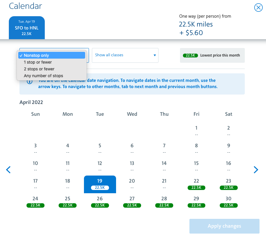 AA.com award calendar