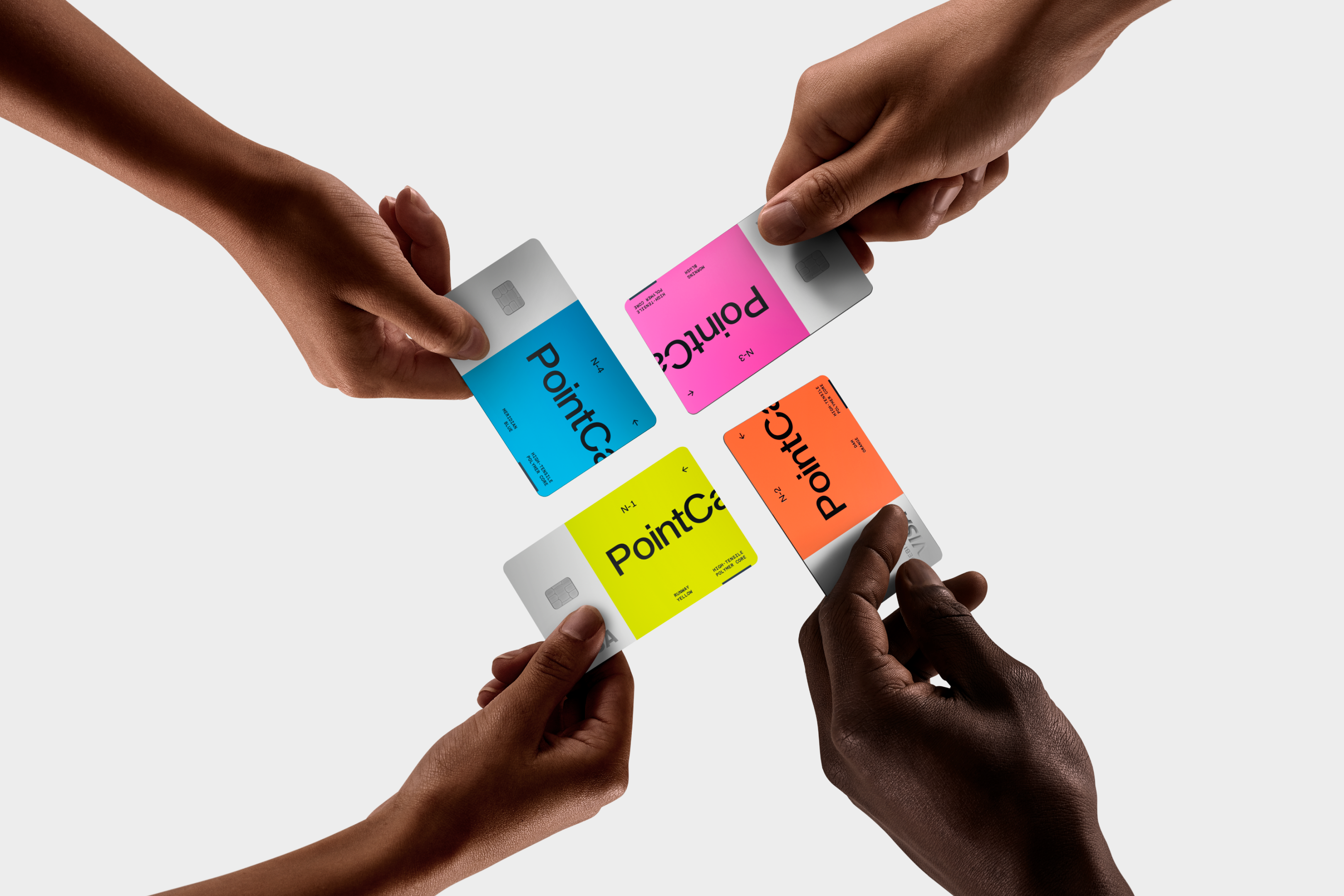A picture of four PointCard Neon cards