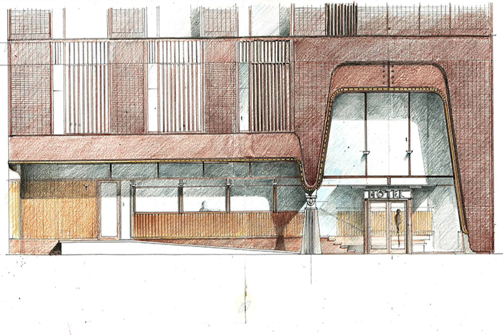 exterior drawing of modern hotel building