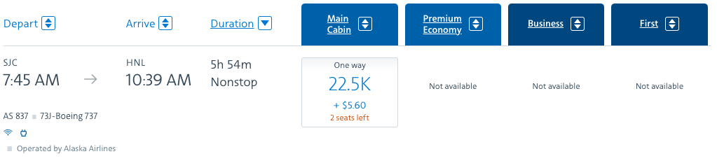 Alaska flight on AA.com