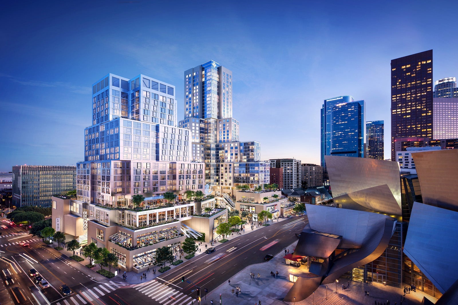 exterior of Conrad Los Angeles near Walt Disney Concert Hall
