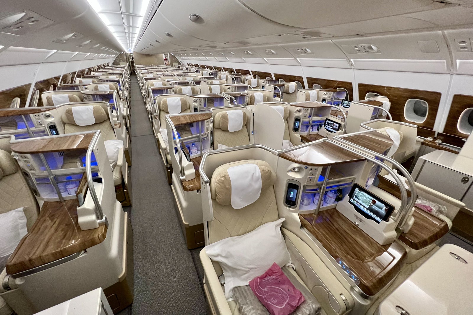 Emirates business class cabin A380