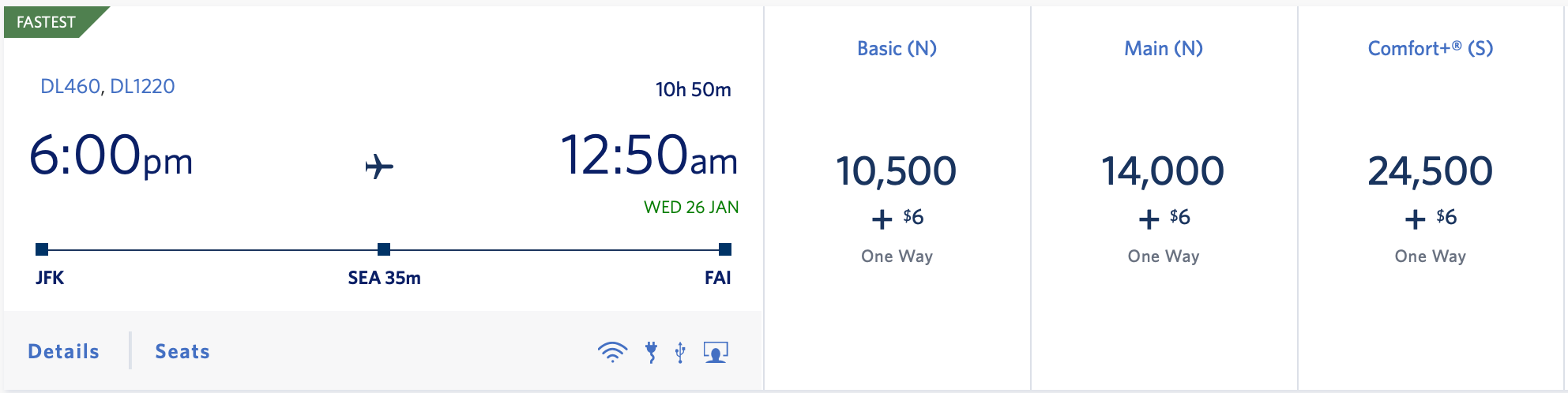 JFK to FAI via SEA SkyMiles award ticket