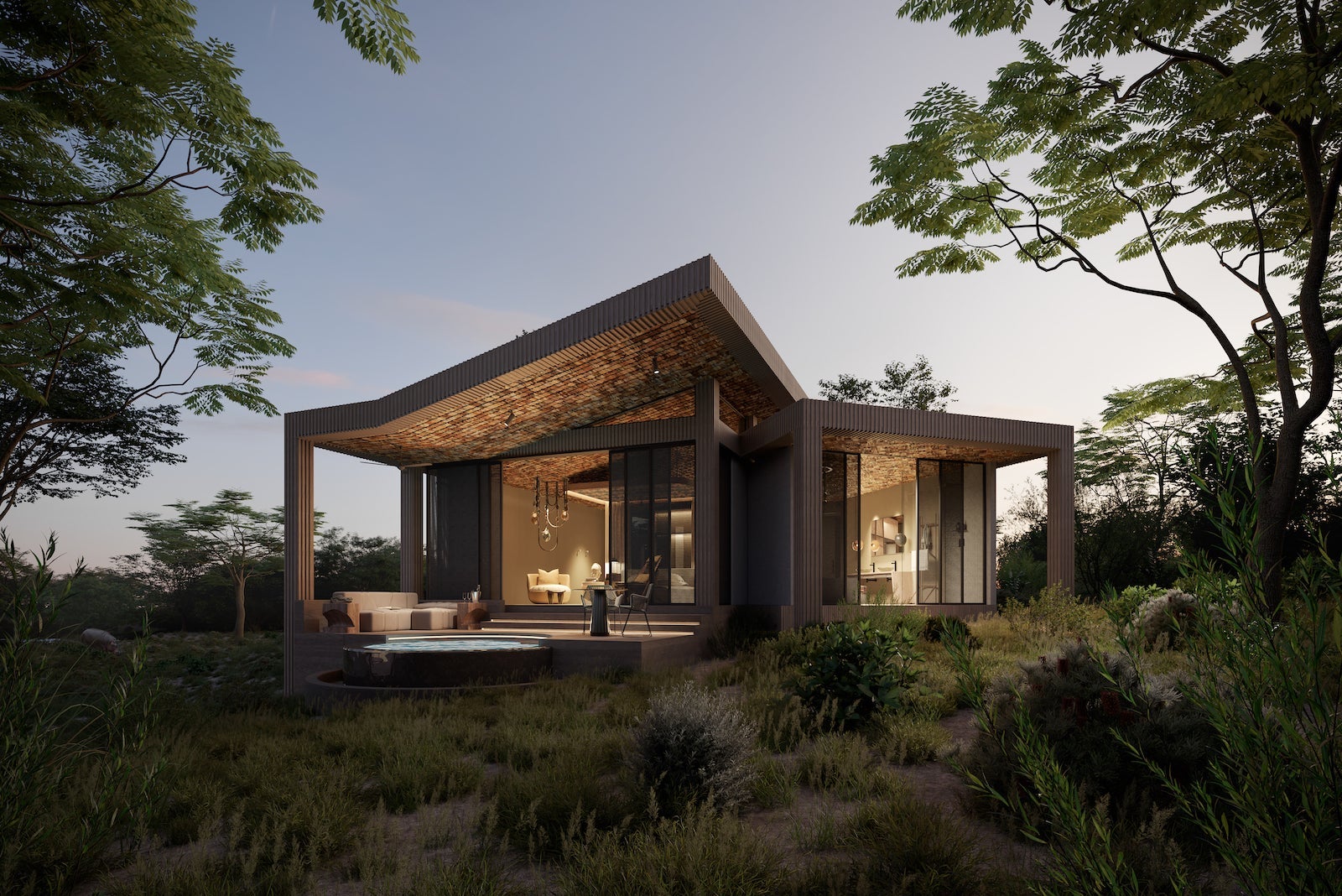 rendering of large modern building with indoor-outdoor space