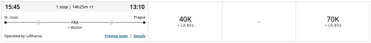 STL to PRG Aeroplan award