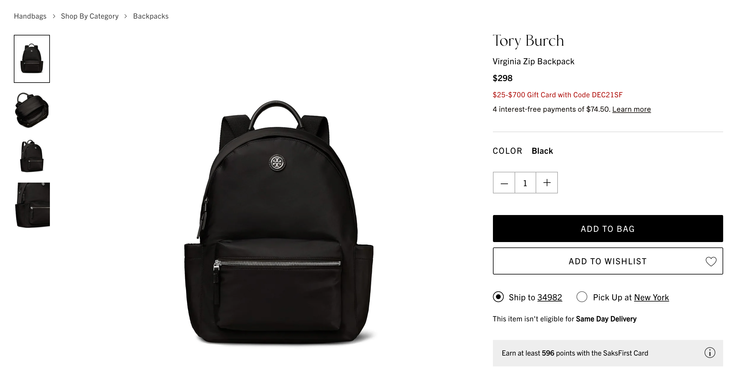 Tory Burch Virginia Zip Backpack on Saks Fifth Avenue