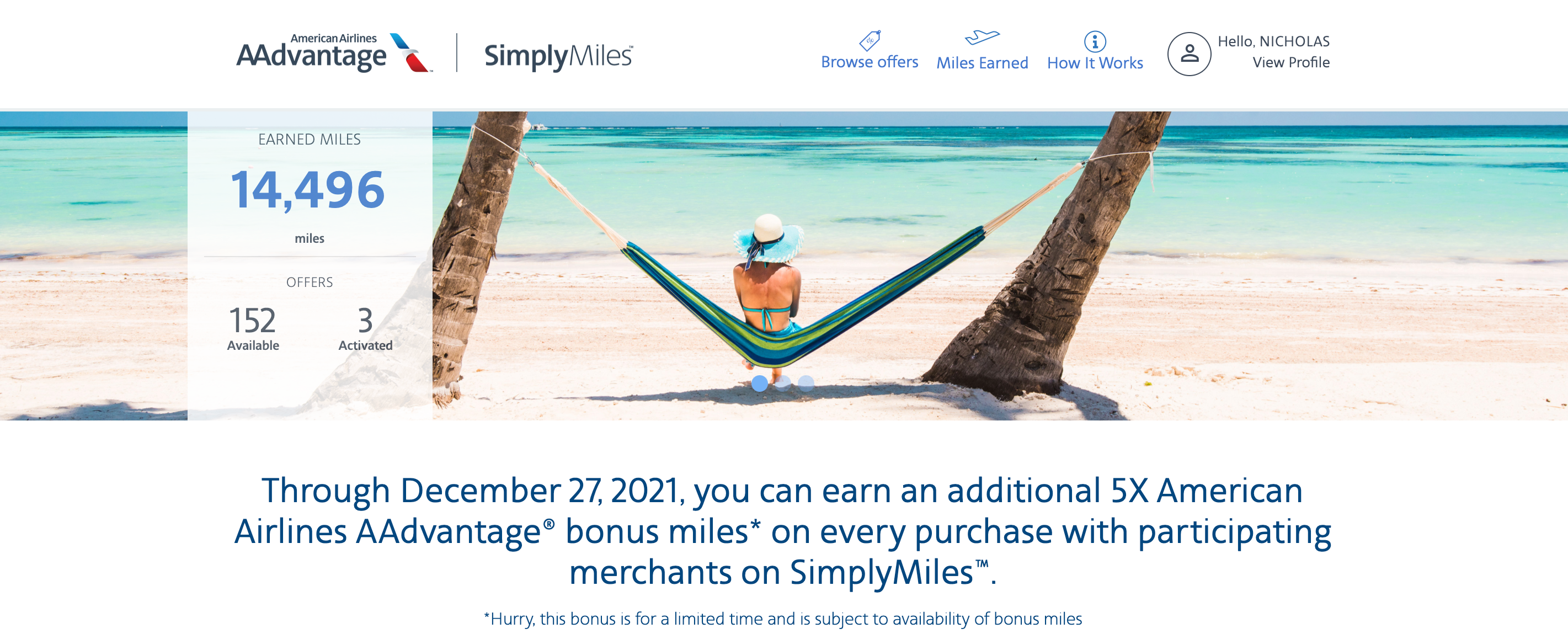 The new December 2021 promotion for earning AA miles at SimplyMiles
