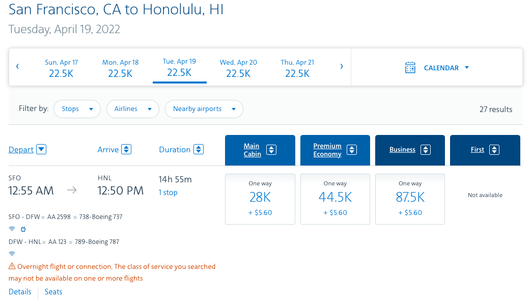 Search results on AA.com