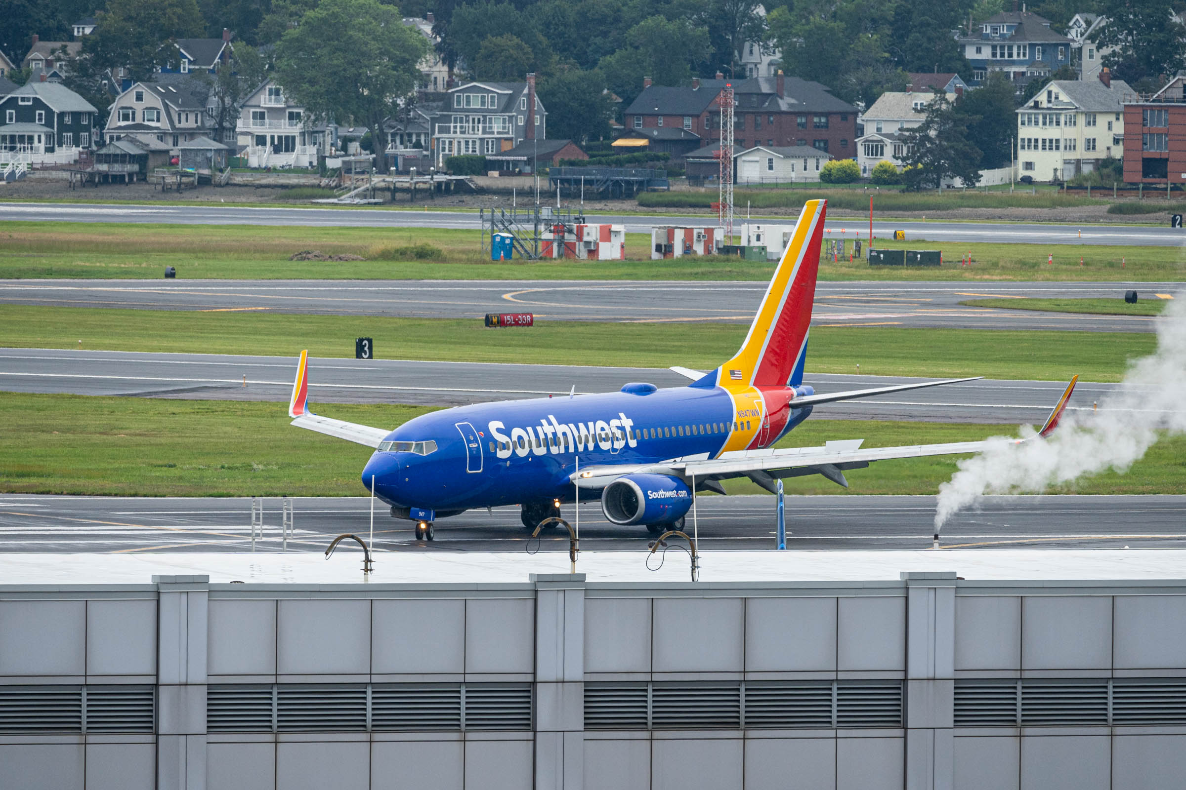 A Southwest jet on the runway.