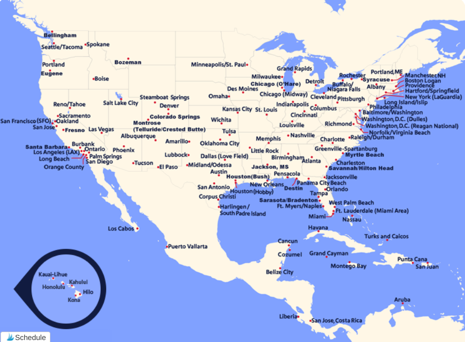 southwest route map