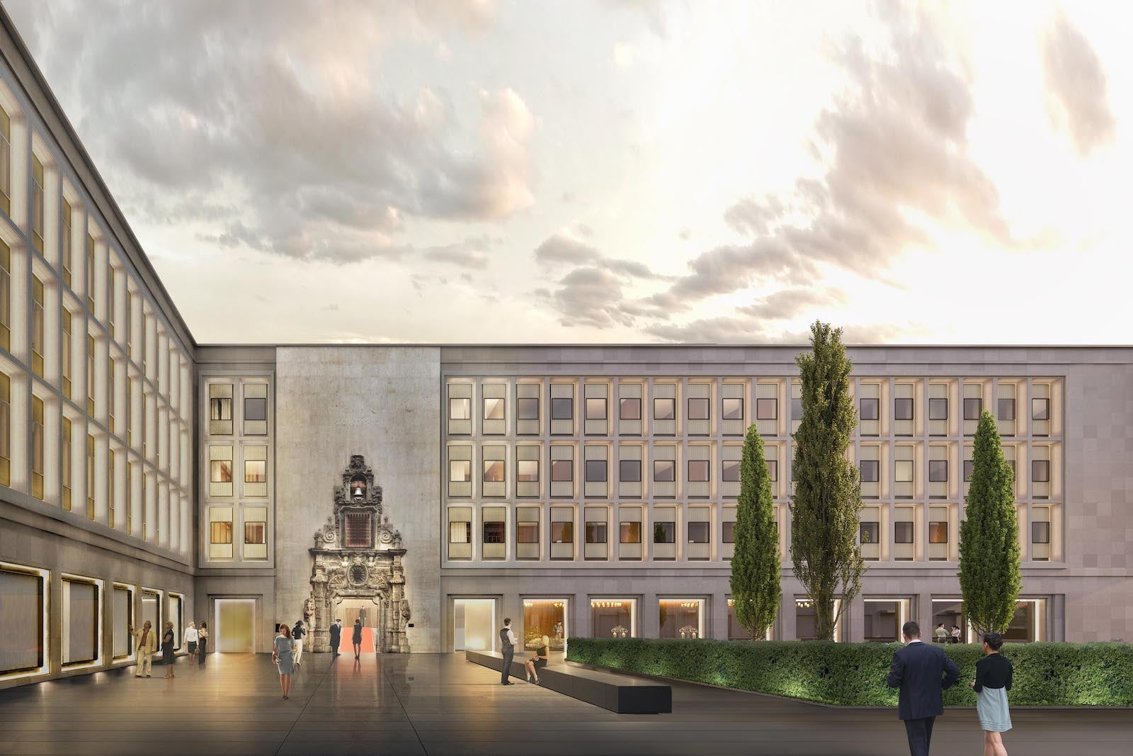 exterior of large and palatial hotel