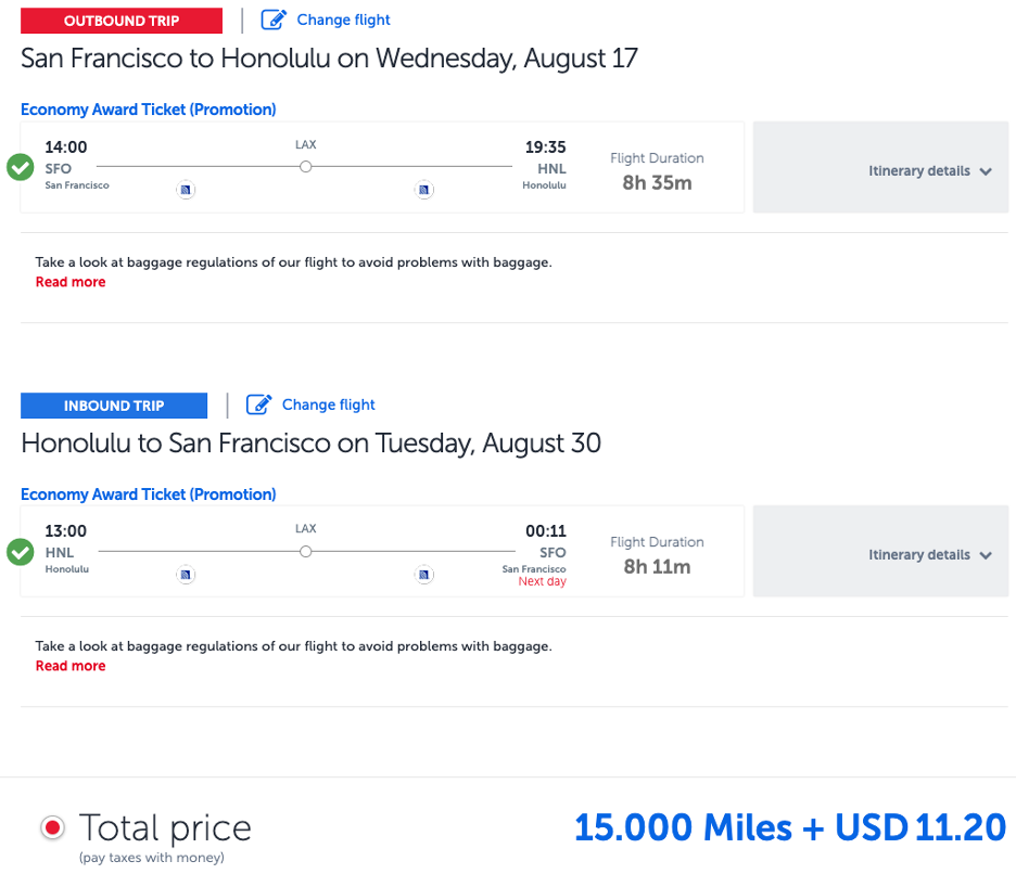 Turkish Airlines award to Hawaii on United Airlines