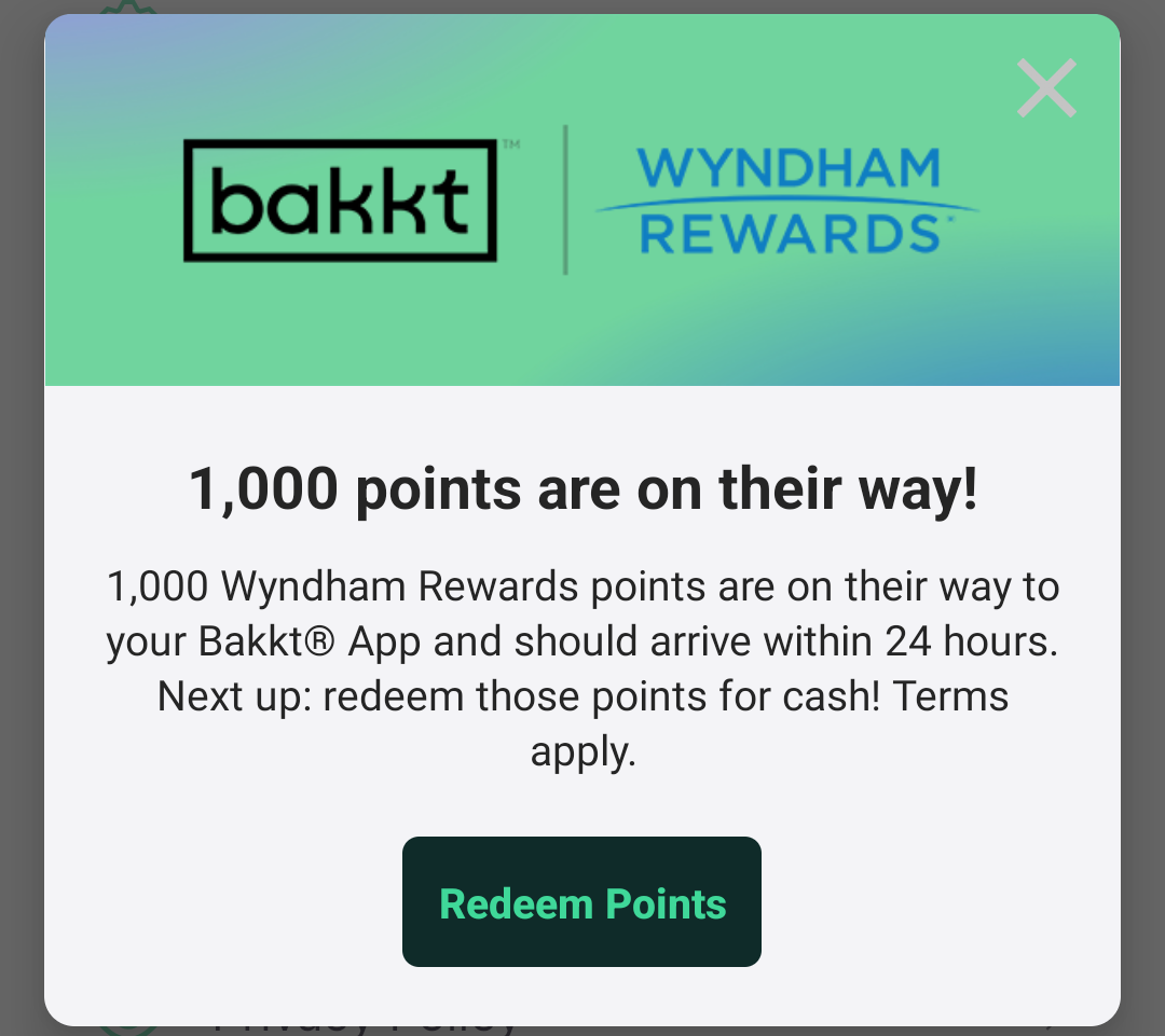bakkt wyndham bonus points