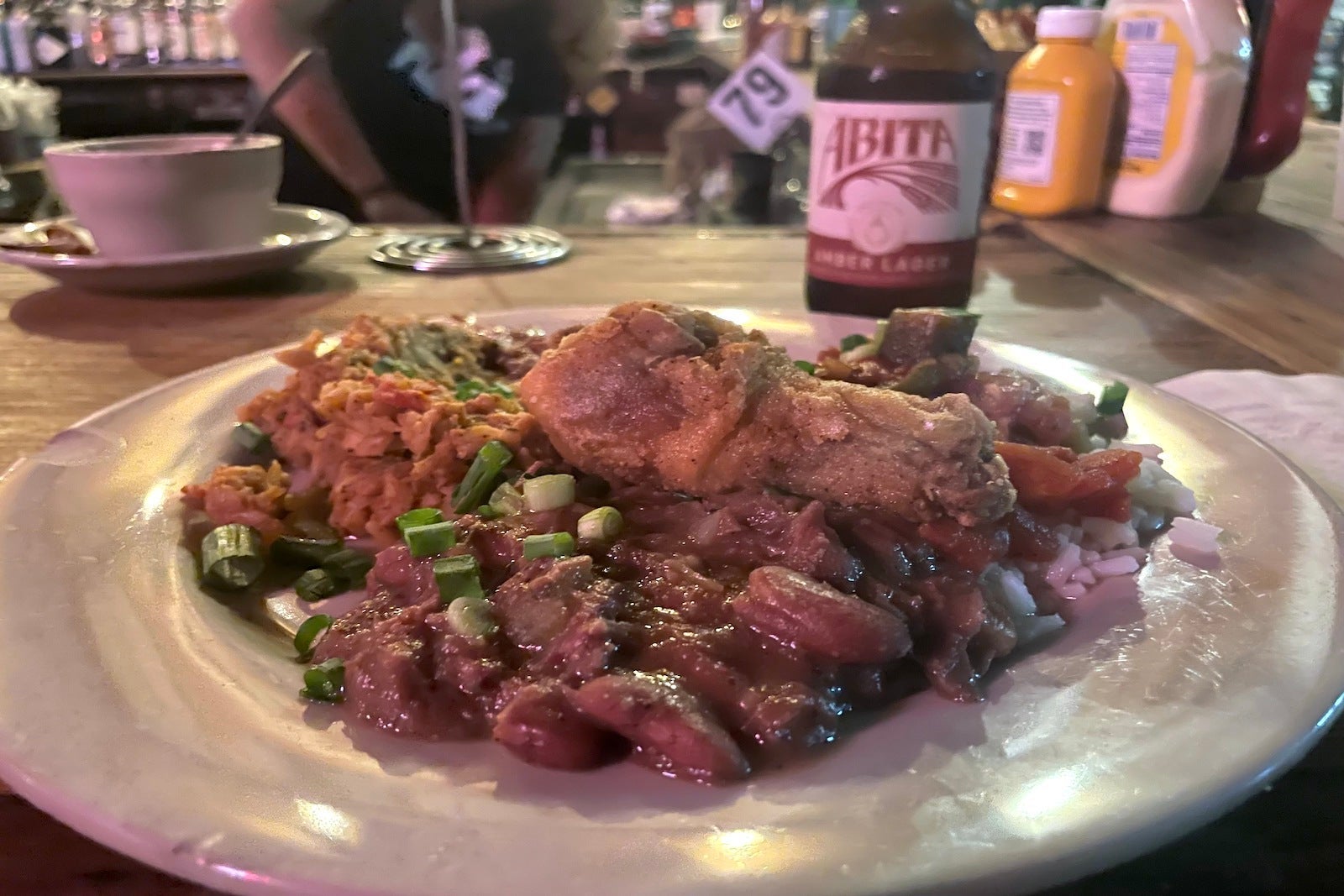 large plate of food and beer