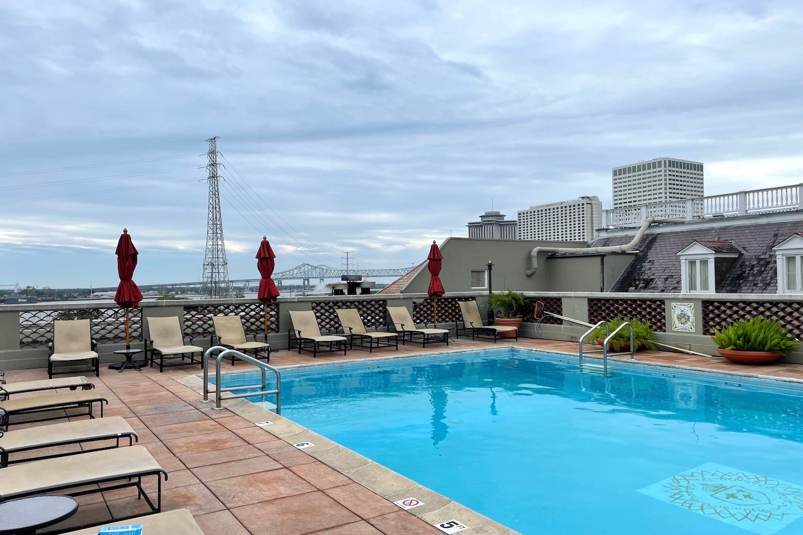 rooftop pool overlooking bridge