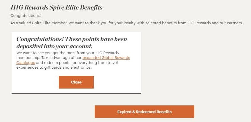 IHG spire elite choice benefit selection