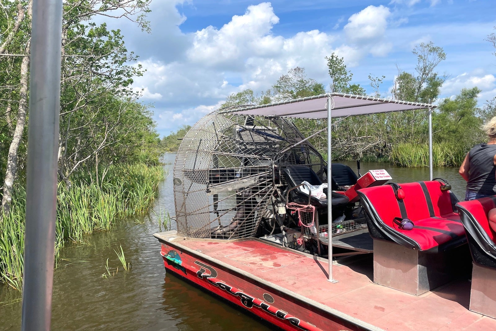 red airboat in swamp