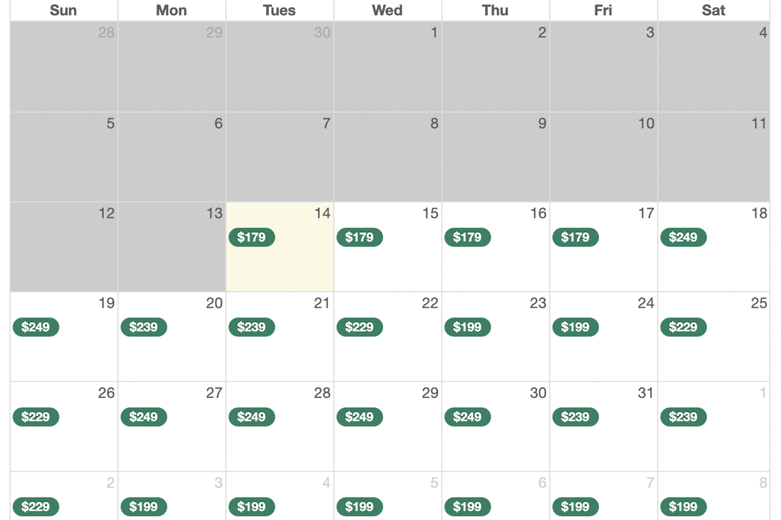 ski parking price calendar