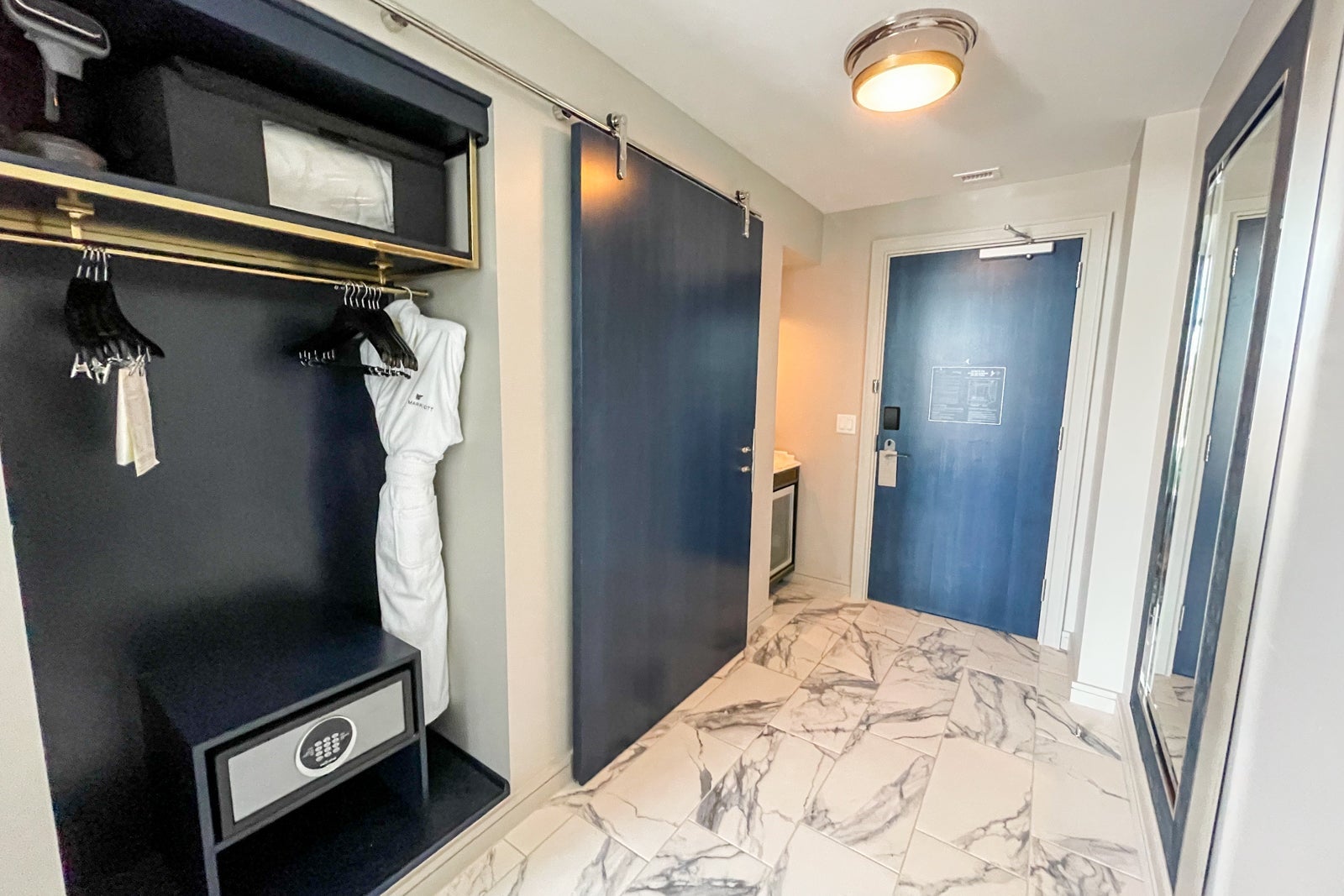 King balcony room entrance, bathroom door and closet at the JW Marriott Savannah Plant Riverside