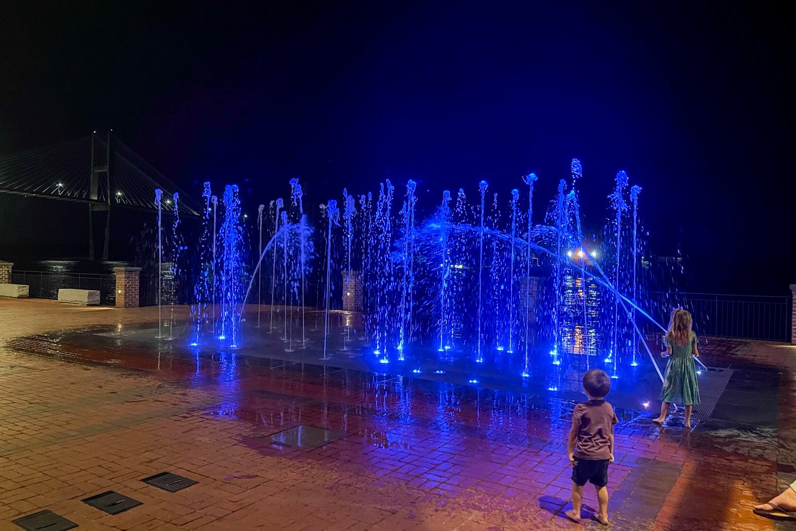 Fountains on the riverfront at the JW Marriott Savannah Plant Riverside
