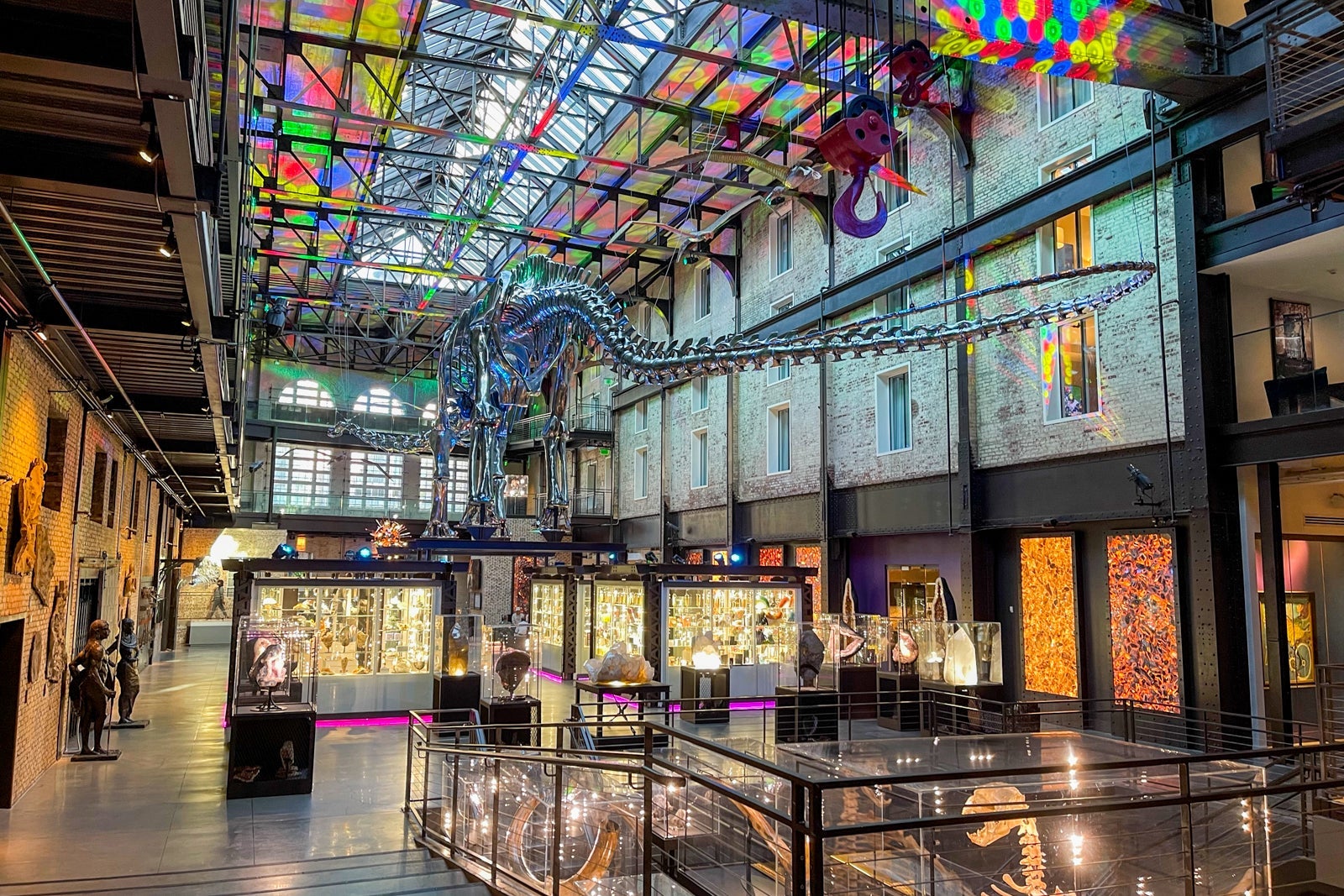 Dinosaur sculpture in the Power Plant lobby at the JW Marriott Savannah Plant Riverside