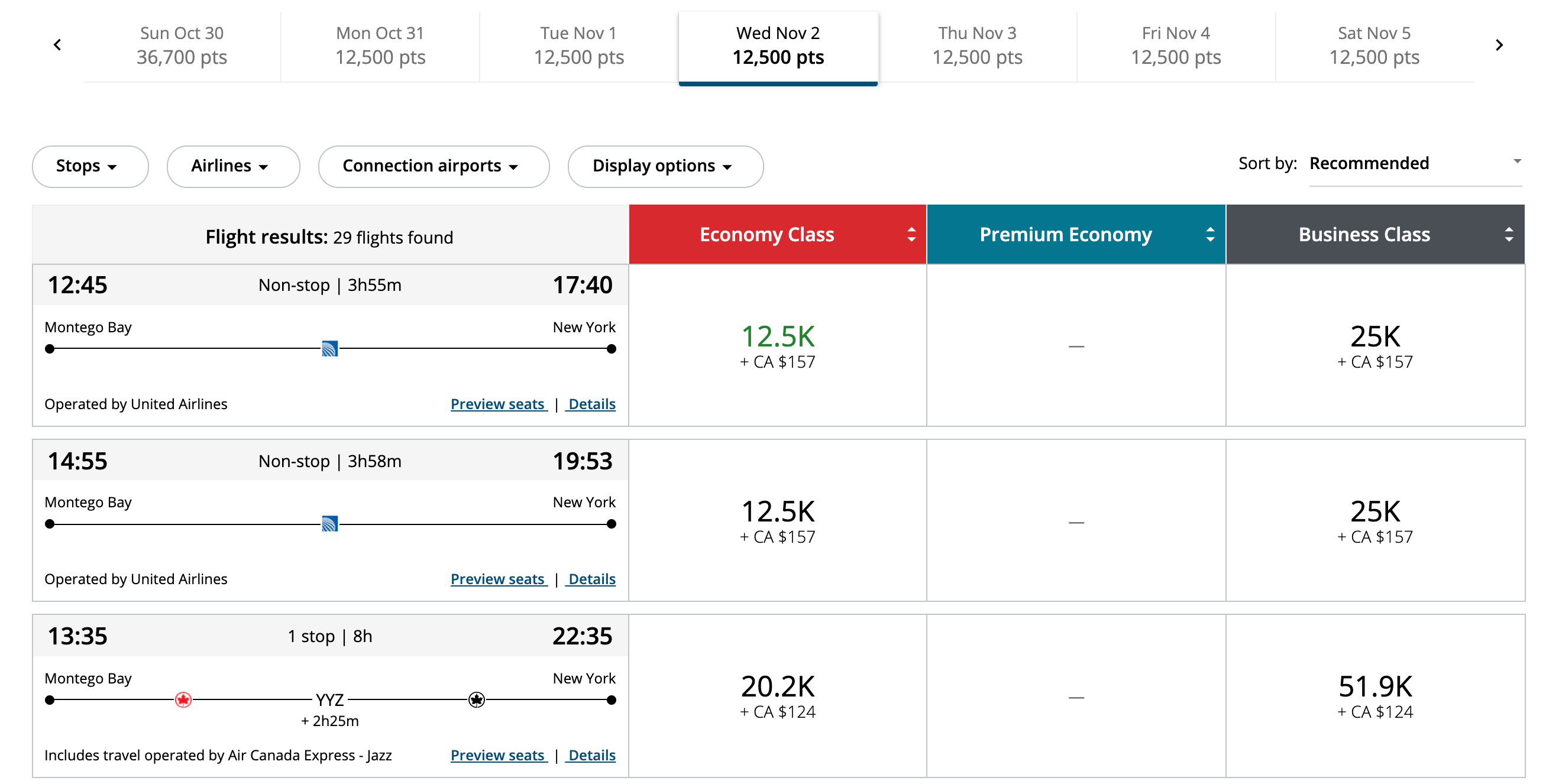 Aeroplan search results