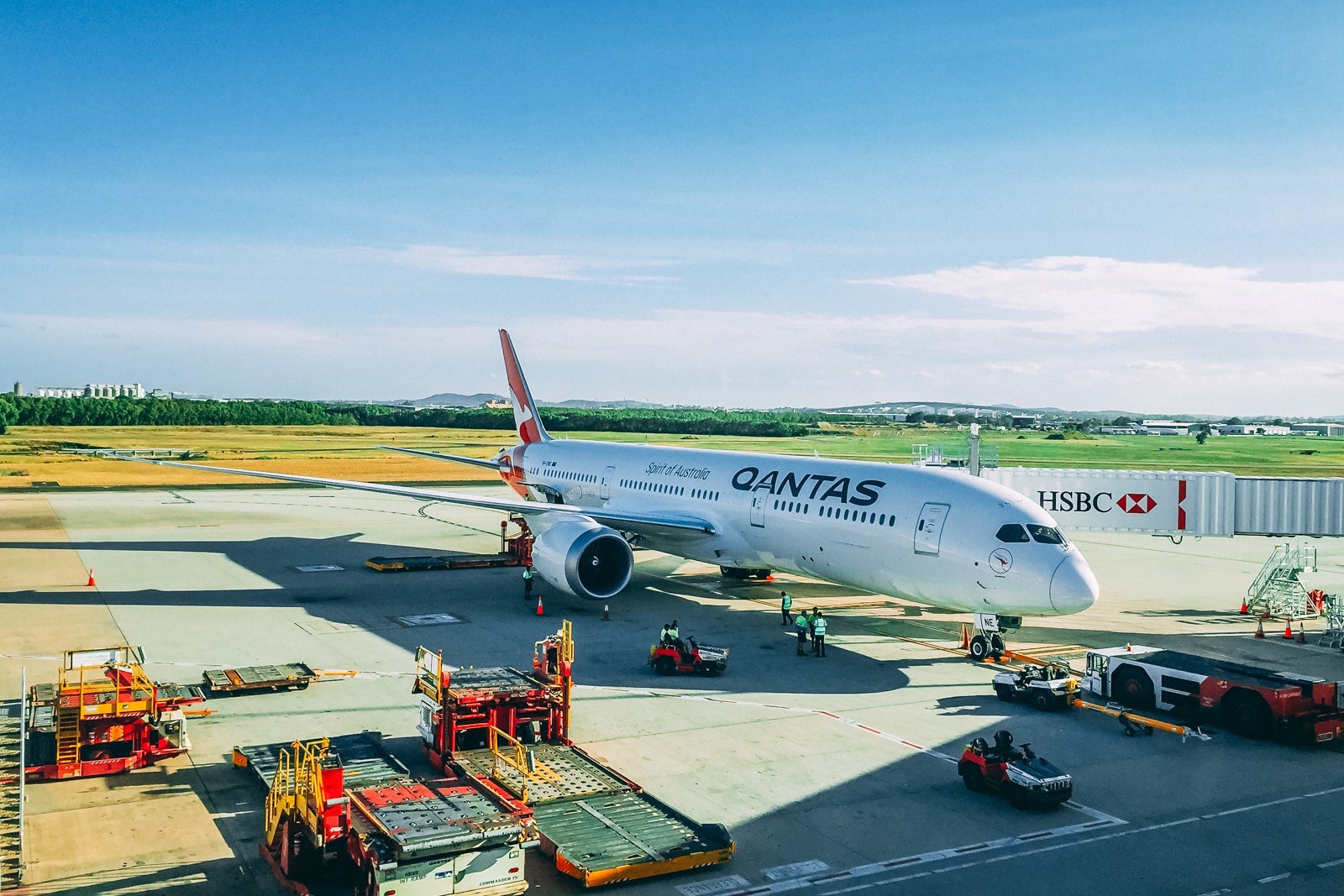 Qantas airplane parked on an airport tarmac