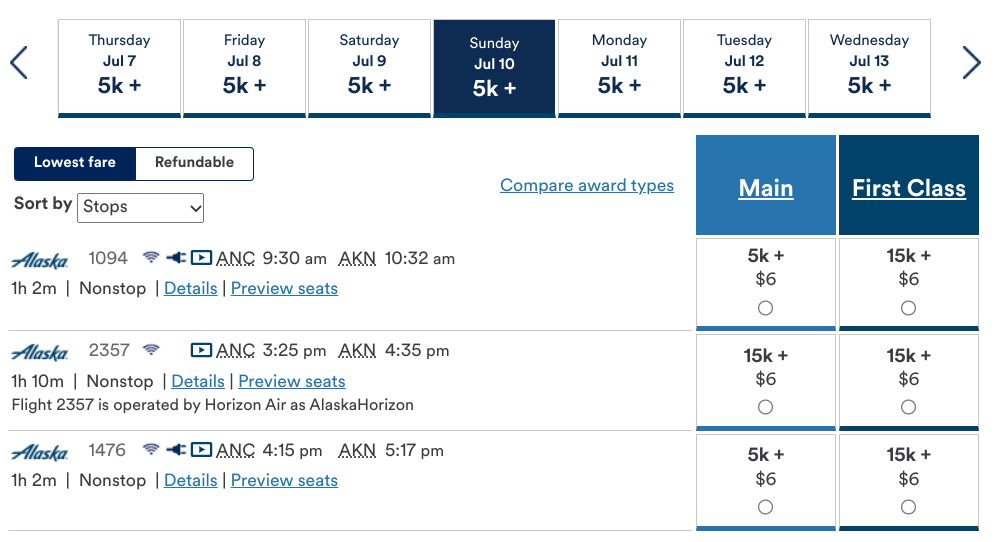 alaska miles 7 seats