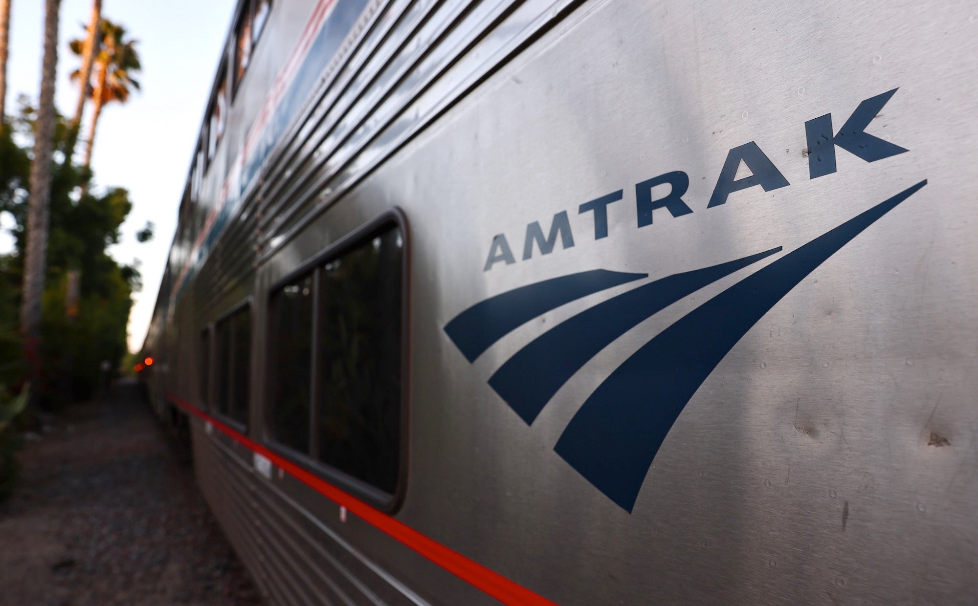 Amtrak logo on the side of a train in California