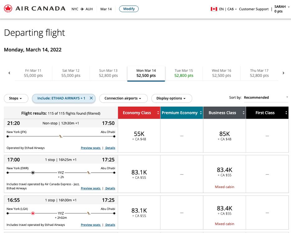 Awards on Air Canada website