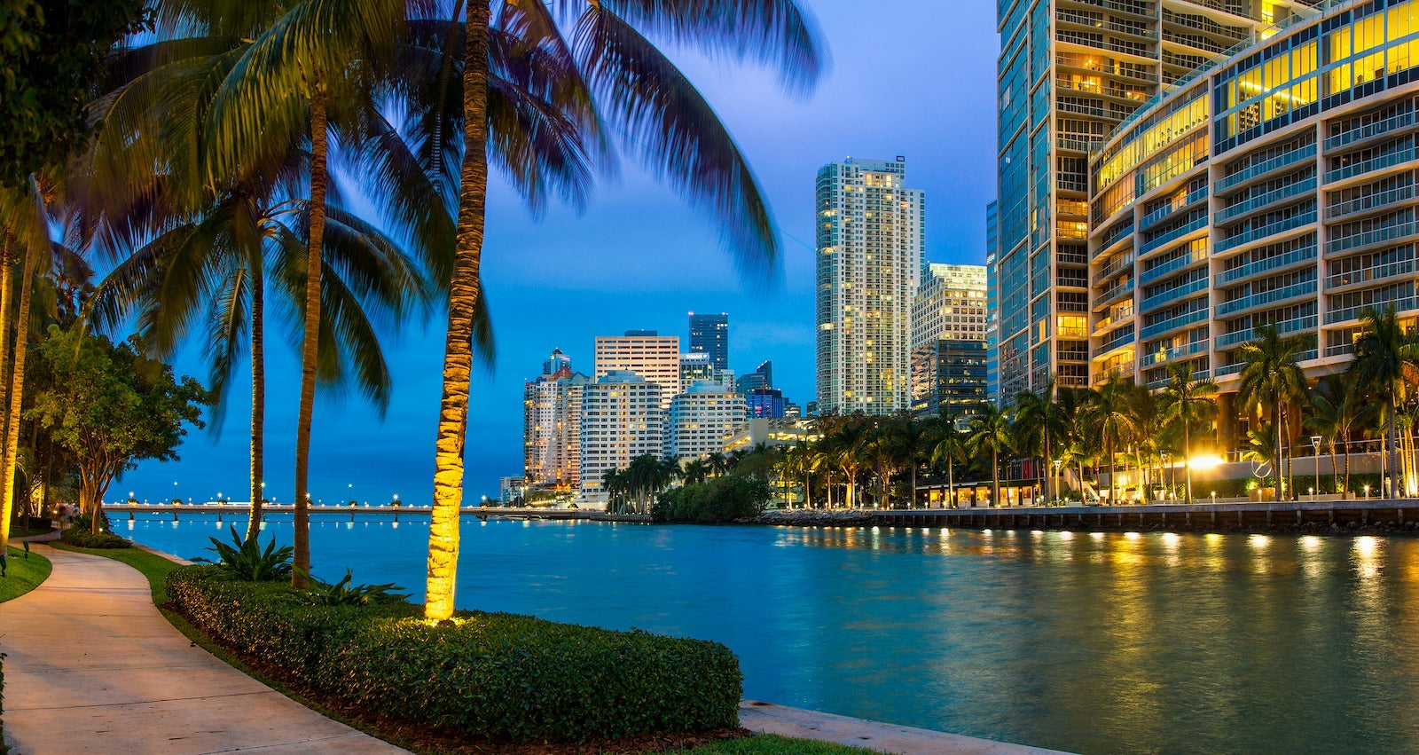 Miami, Downtown District at dusk. (Photo by Sylvain Sonnet/Getty Images)
