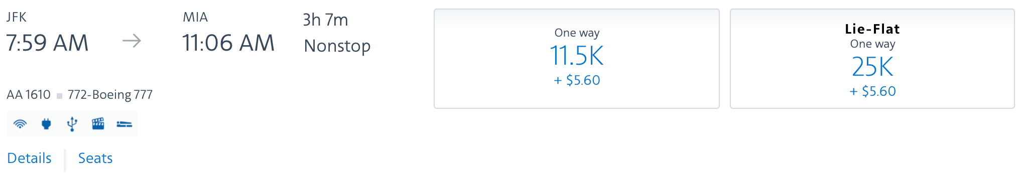 JFK to MIA American award ticket