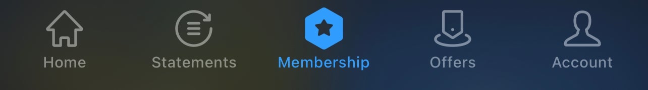 Membership button in Amex app
