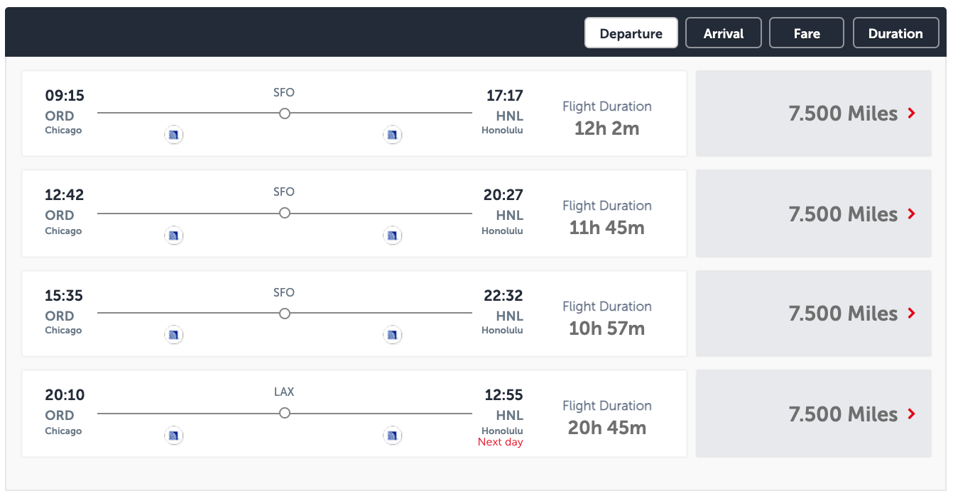 ORD to HNL award ticket