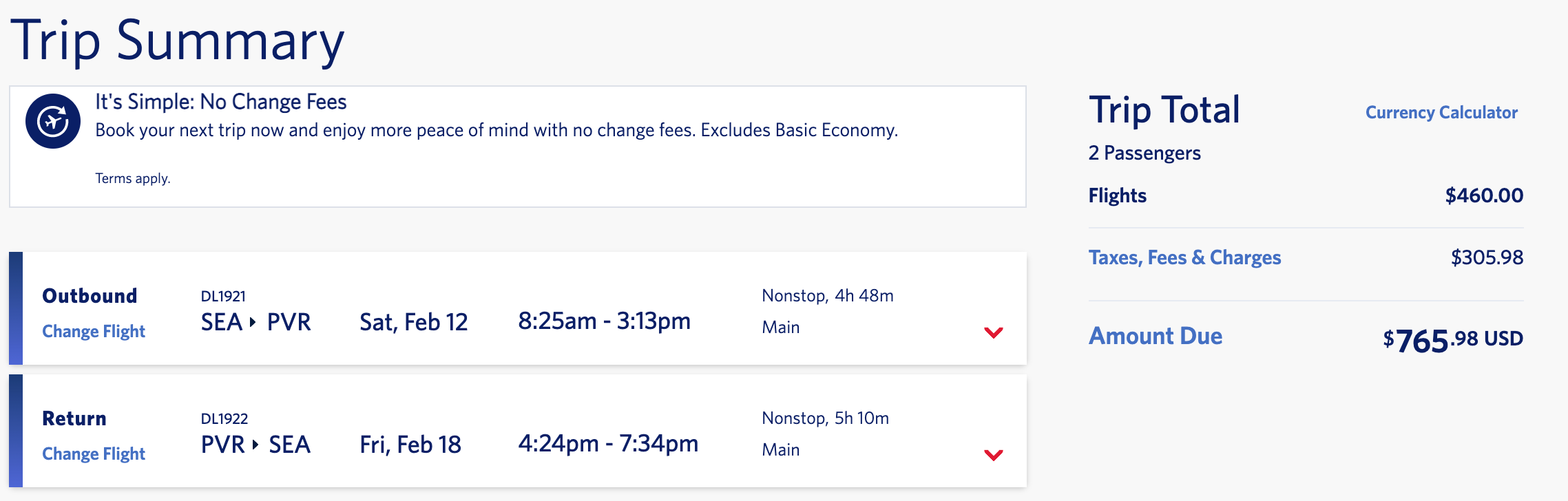 SEA to PVR Delta itinerary