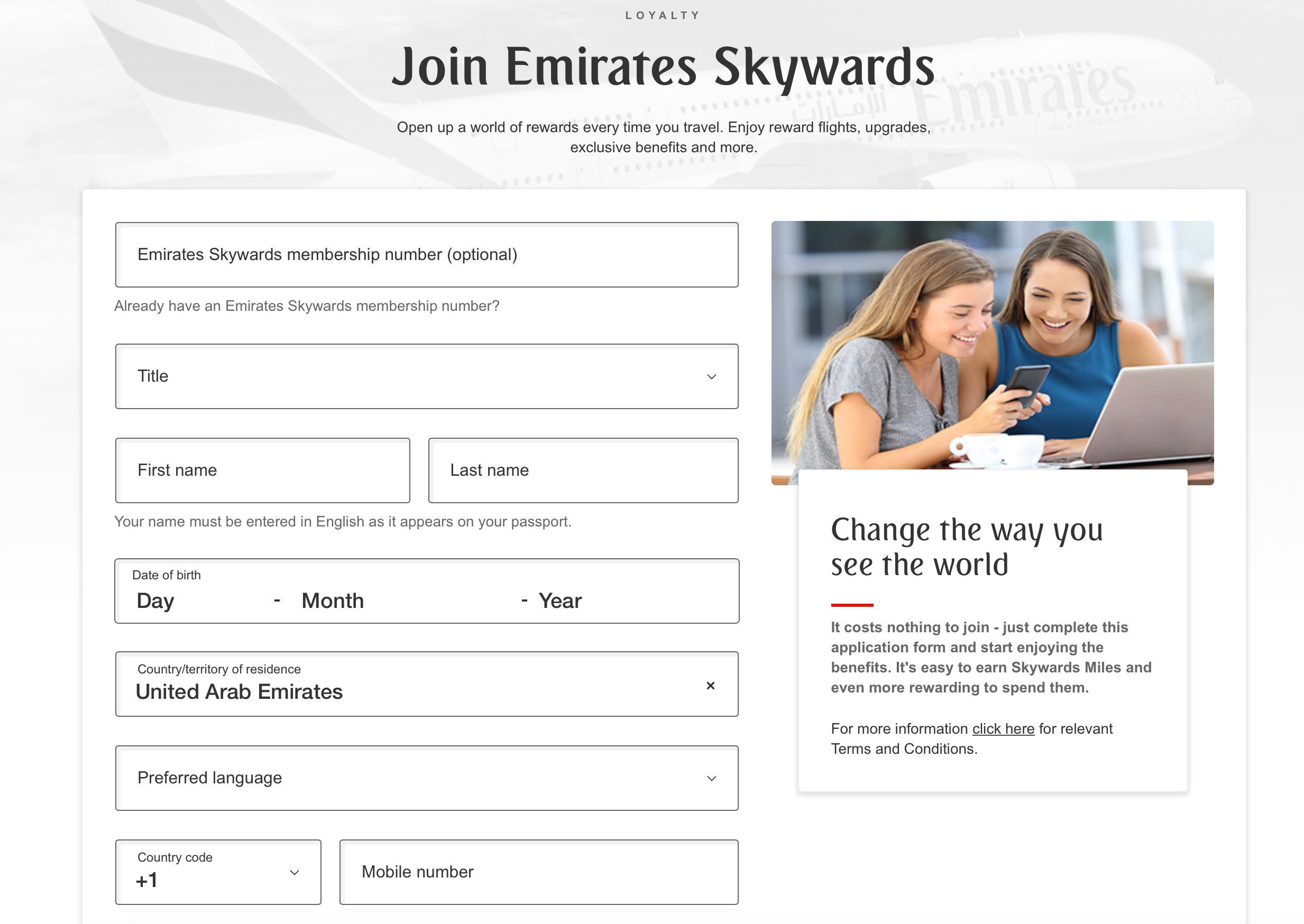 (Screenshot courtesy Emirates Skywards)