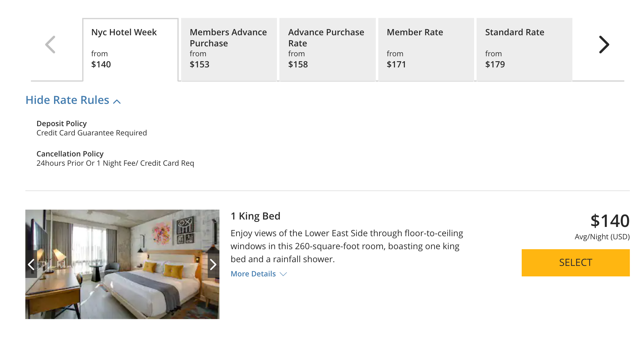 screenshot of Hyatt Hotel Rates