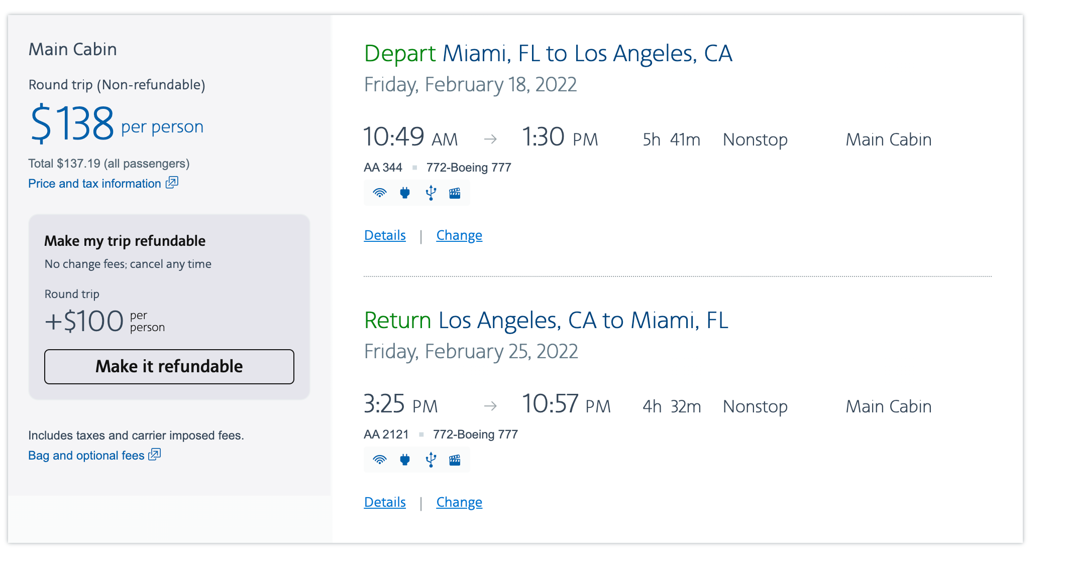 (Screenshot courtesy American Airlines)