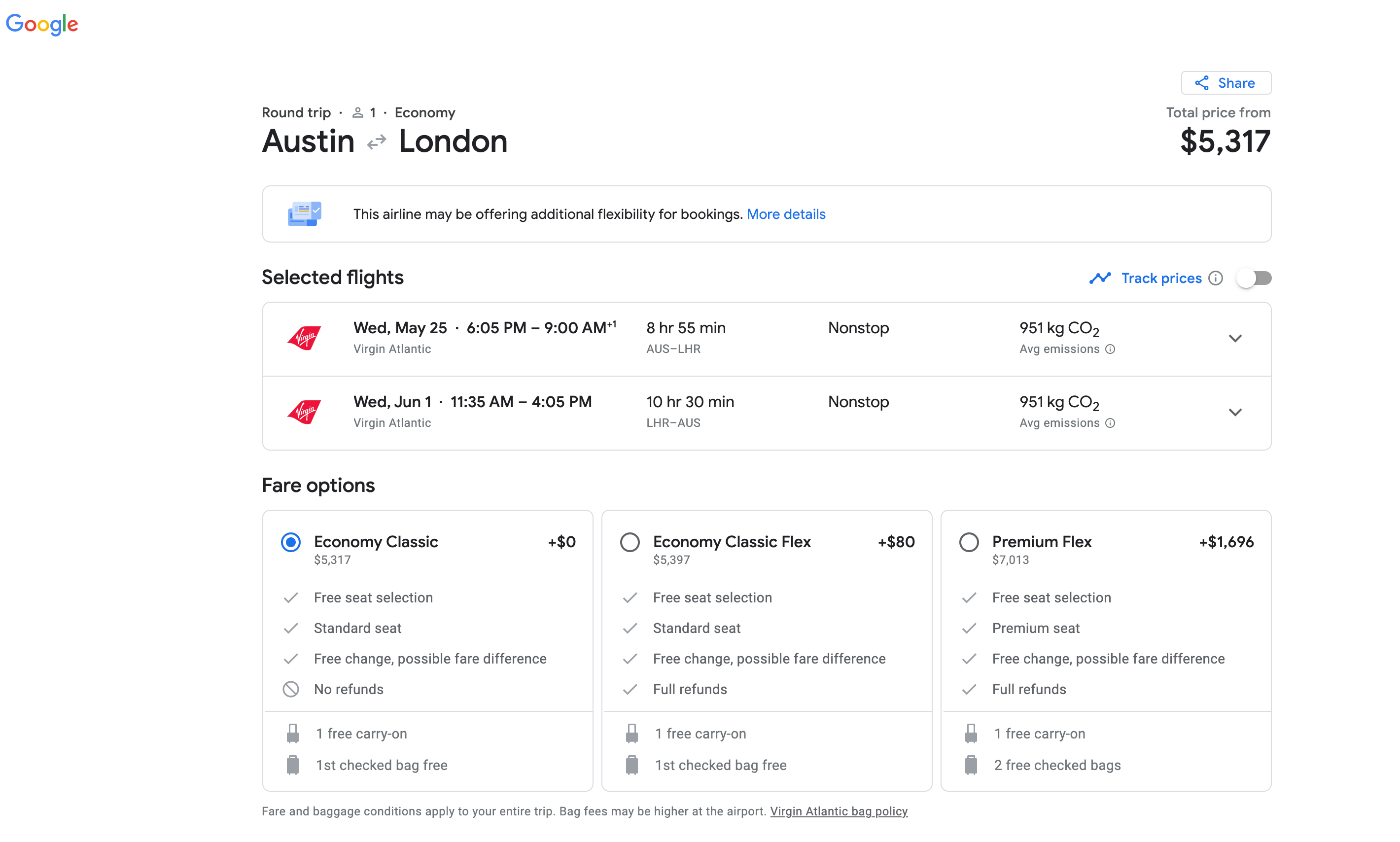 (Screenshot courtesy Google Flights)