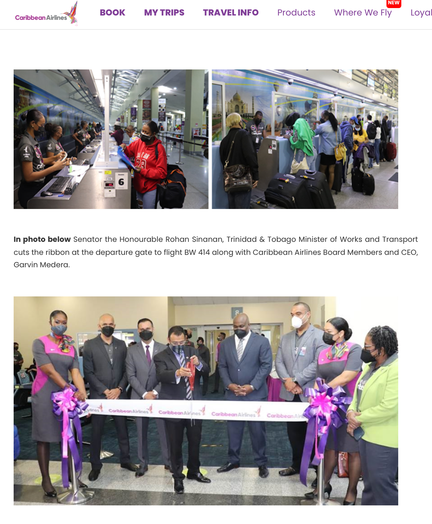 (Screenshot courtesy Caribbean Airlines)