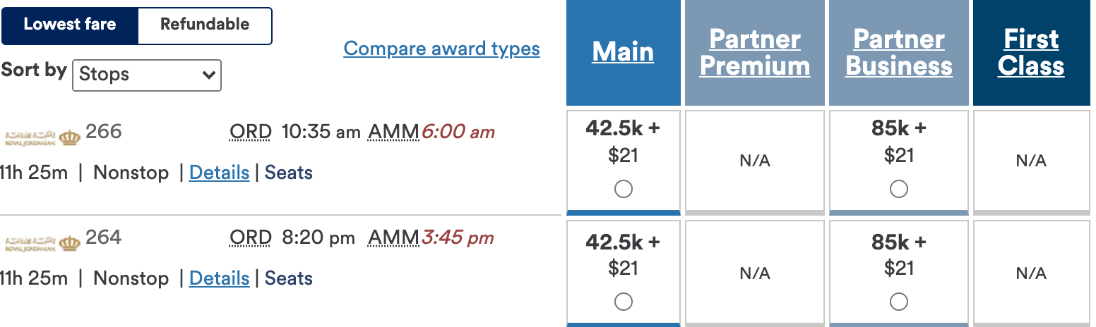 Booking a flight on Royal Jordanian using alaskaair.com