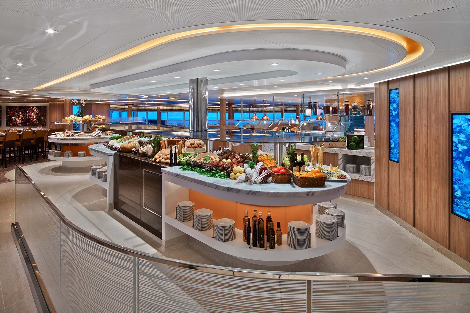 Buffet stations on Seabourn Encore cruise ship