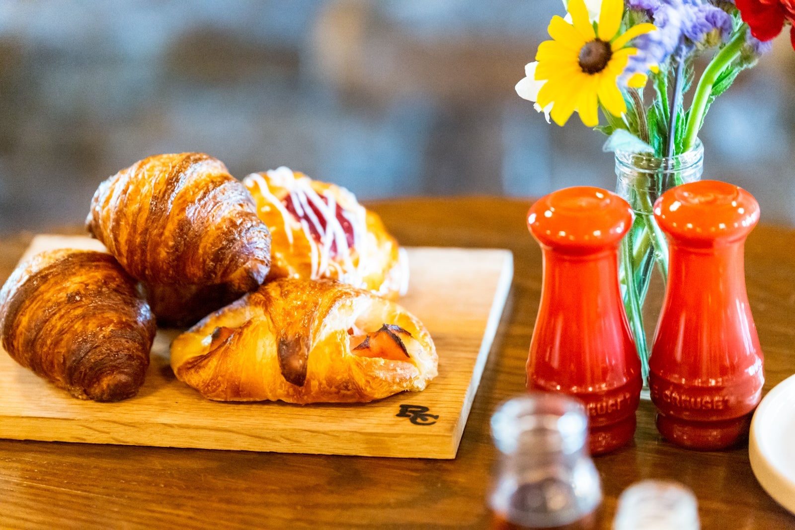 Photo of fresh pastries at the breakfast table.