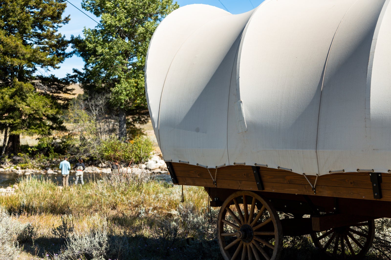 A photo of a Conestoga Wagon where guests can get a special spa treatment or massage.