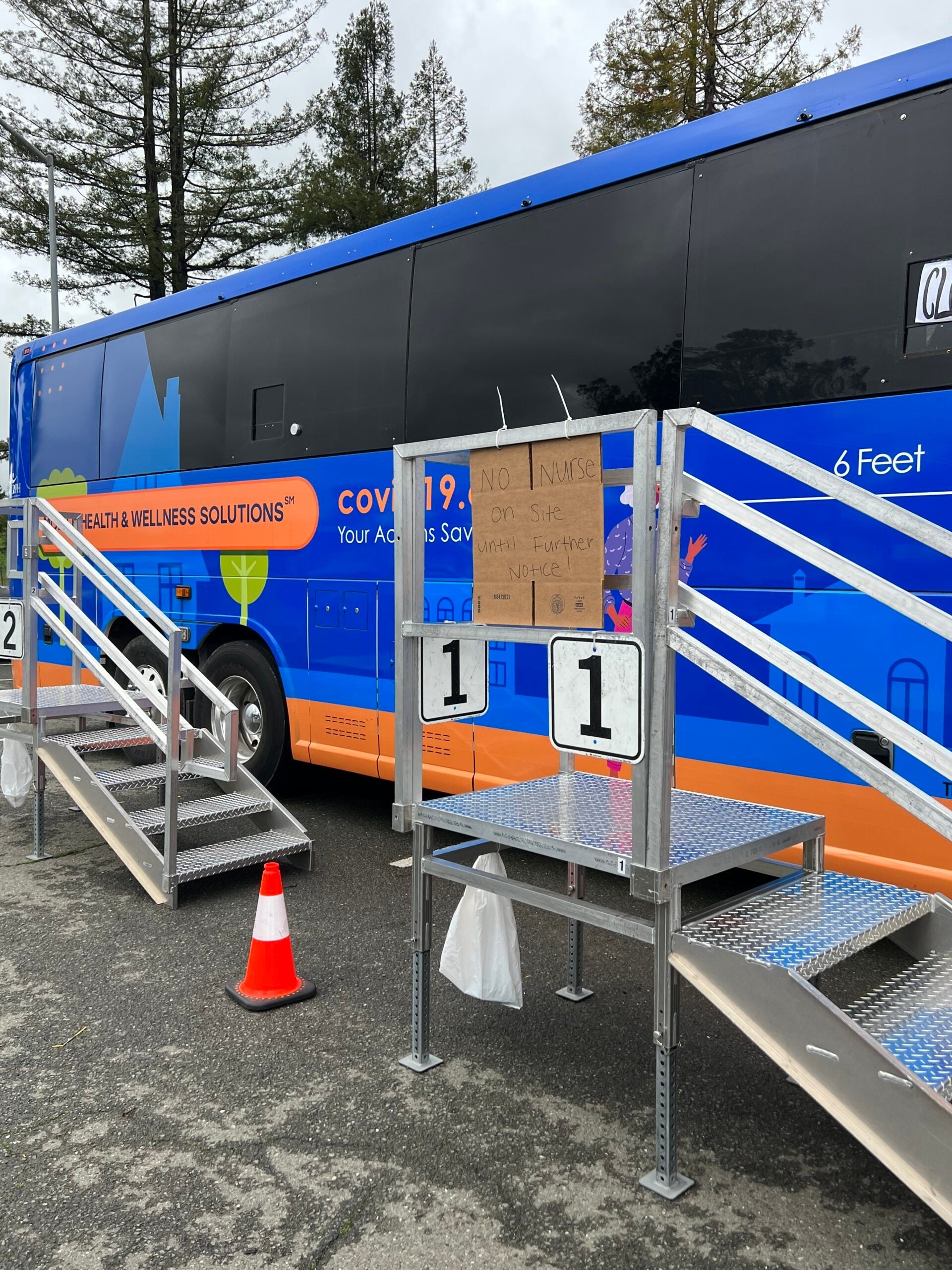 An empty COVID-19 testing site trailer