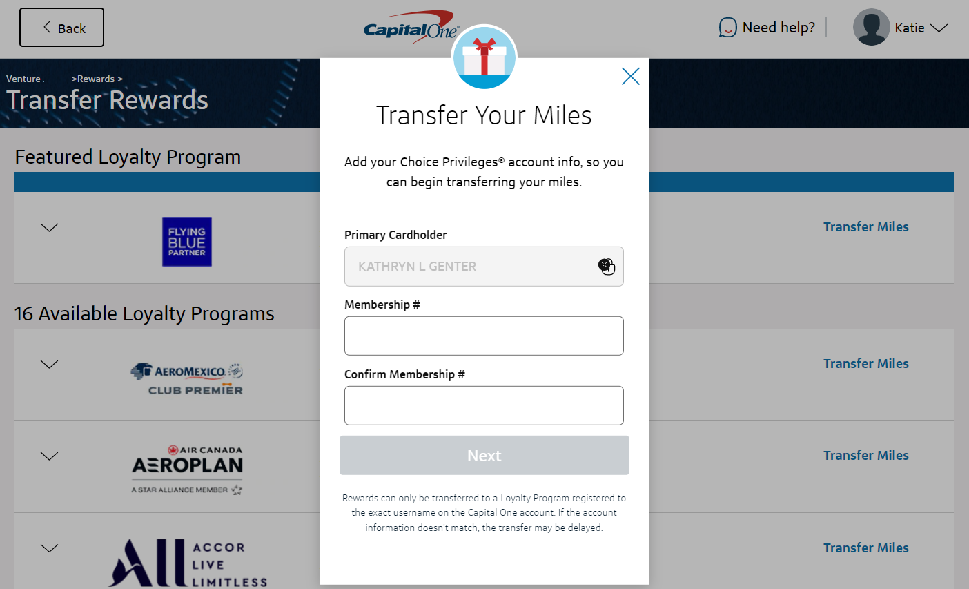 Transfer Capital One miles