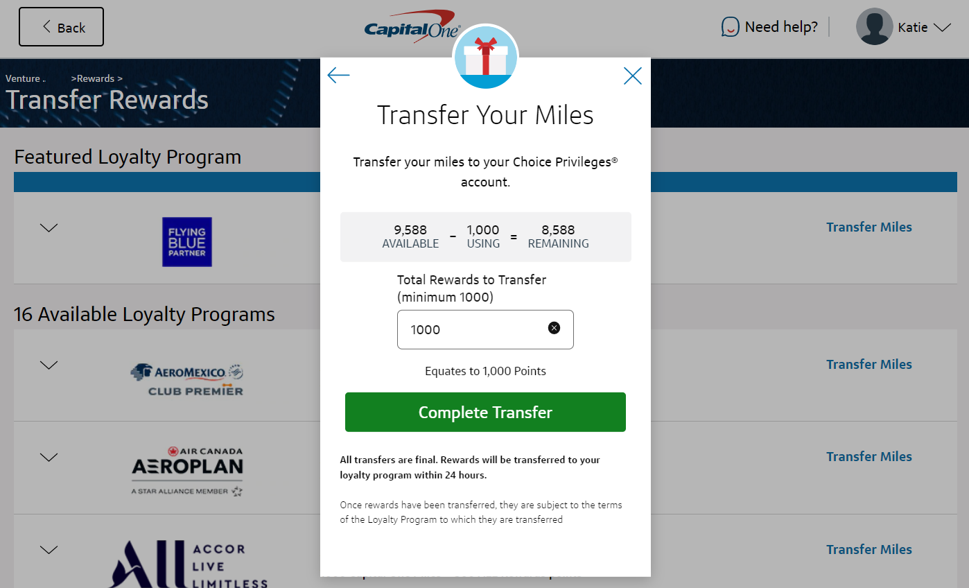Transfer Capital One miles