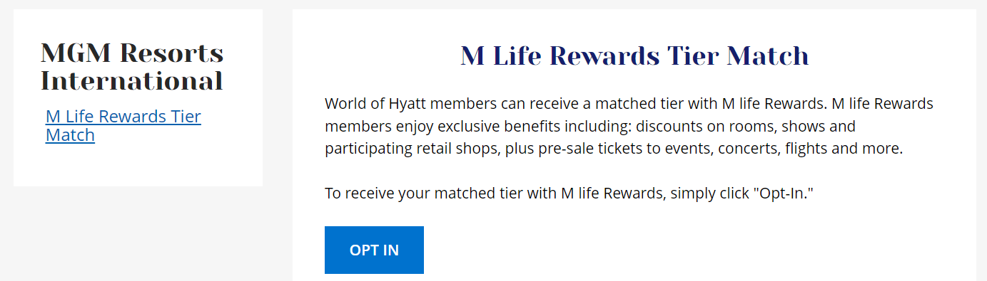 Matching Hyatt status to MGM