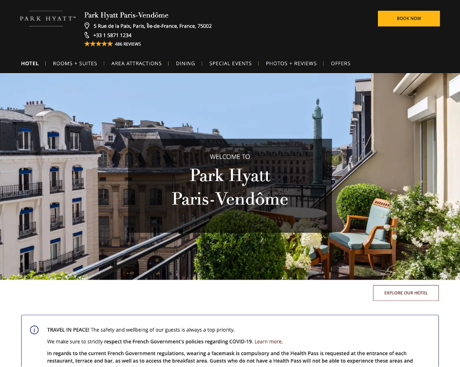 Park Hyatt Paris Vendome booking page